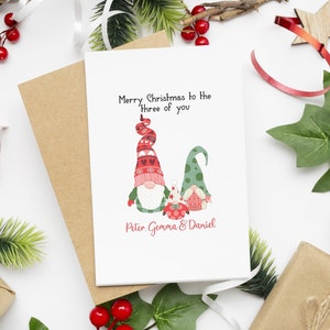 Christmas Gnome, Personalised Christmas Card - illustrated Gonk, Xmas Cards with their name