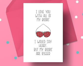 Funny Anniversary Cards for Him - featuring hand illustrated boobs