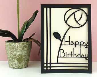 Art Deco Birthday Card in the style of Rennie Mackintosh - Choose your own colours