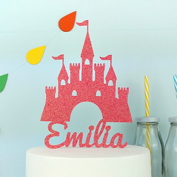 Personalised Princess Castle Cake Topper – Gold, Glitter, Non-Edible, Free Delivery, UK Made