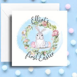 La première carte de lapin de Pâques mignonne personnalisée de bébé à Pâques - Modèles de fille ou de garçon disponibles