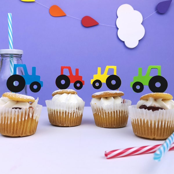 Sursurprise Tractor Birthday Party Decorations - Cake Topper & 12 Cupcake Toppers For Farm Theme - View #3