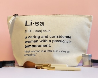 Personalised Makeup Bag, Custom Canvas Cosmetic Bag, Travel Beauty Bag Gift for Bridesmaid