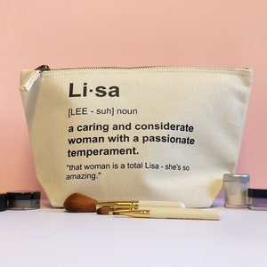 Personalised Makeup Bag, Custom Canvas Cosmetic Bag, Travel Beauty Bag Gift for Bridesmaid