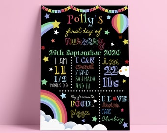 First Day of Nursery Sign Poster Print, Kids Milestone First Day of School Photo Prop
