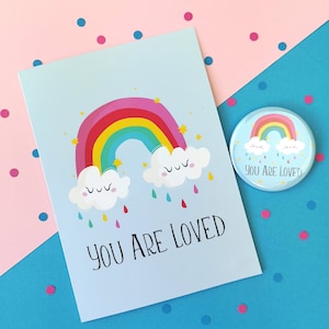 You Are Loved Taschenspiegel und Greetings Card Care Paket - Regenbogen Design