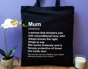 Personalized Mothers Day Gift - Printed Tote Bag, Available in Black, Grey and Natural