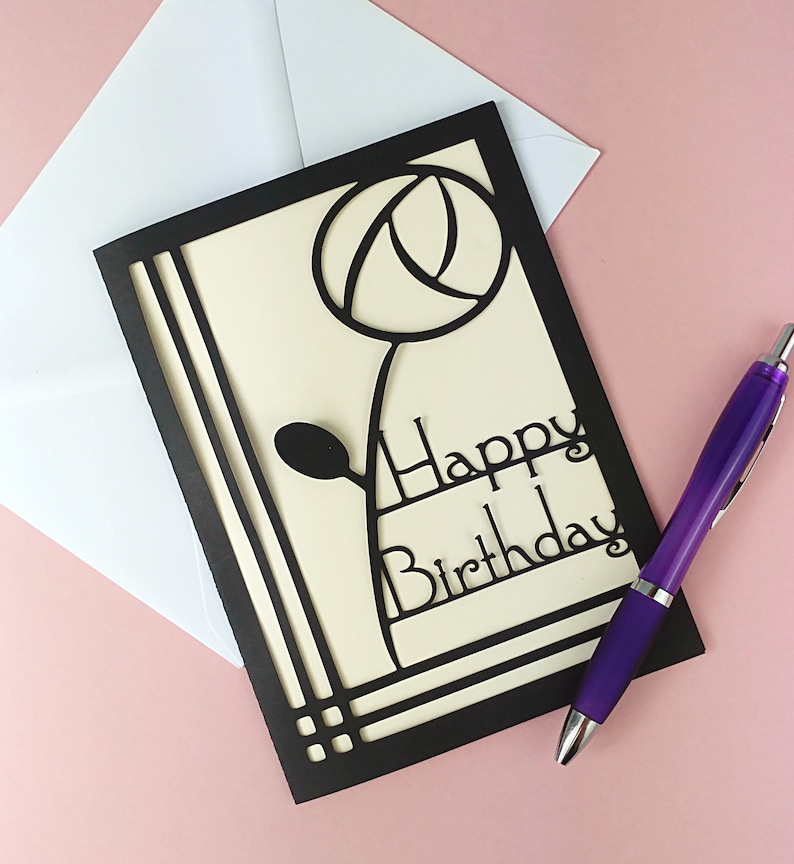 Art Deco Birthday Card in the style of Rennie Mackintosh Choose your own colours image 5