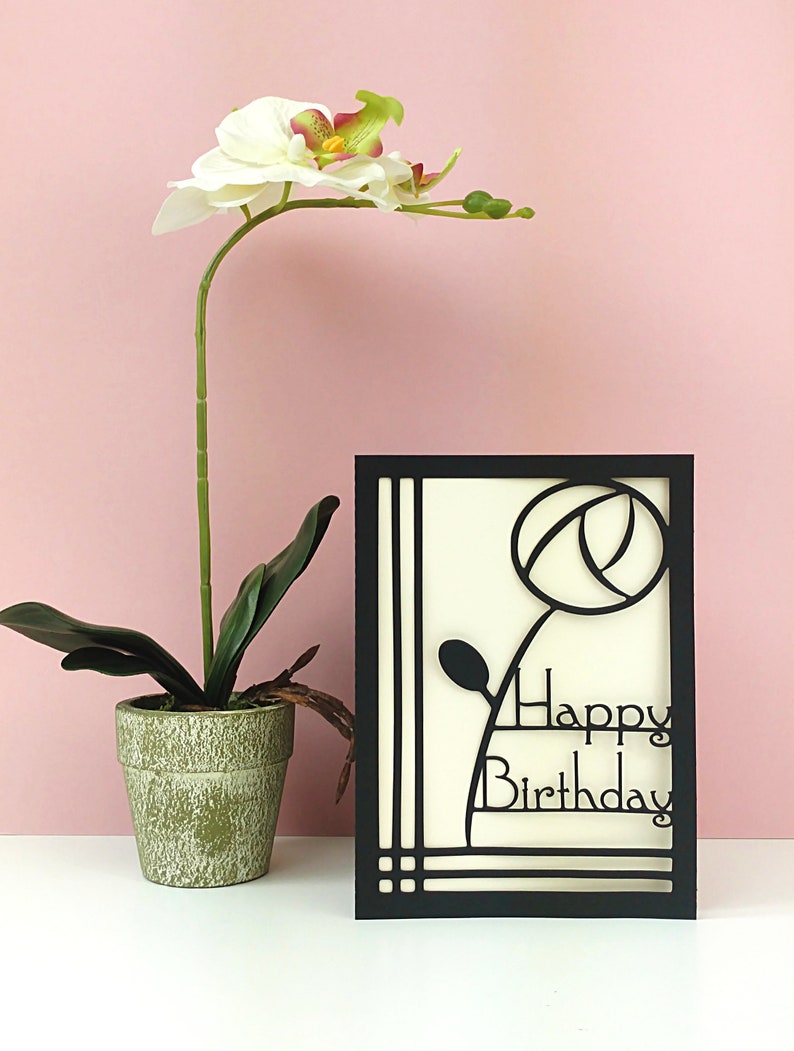 Art Deco Birthday Card in the style of Rennie Mackintosh Choose your own colours image 1