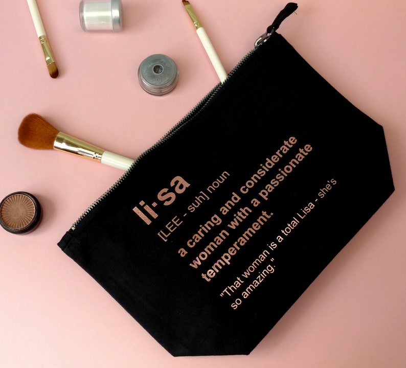 Personalised Makeup Bag, Custom Canvas Cosmetic Bag, Travel Beauty Bag Gift for Bridesmaid image 4