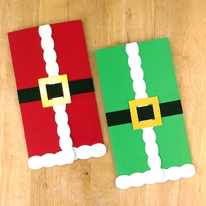 Porte-cartes cadeau de Noël ou porte-monnaie de Noël dans un design elfe ou père Noël
