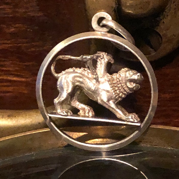 Pendentif chimère vintage en argent, rare, mythologie grecque, lion, chèvre, serpent, rare avec chaîne en argent 925, avec frais de port gratuits