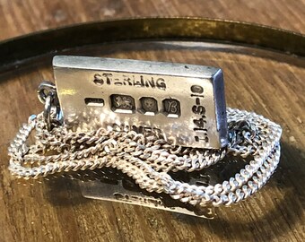 アクセサリー UK Vintage Silver Ingot Pendant Vintage Silver Ingot Pendant, Silver Chain, 1976, London