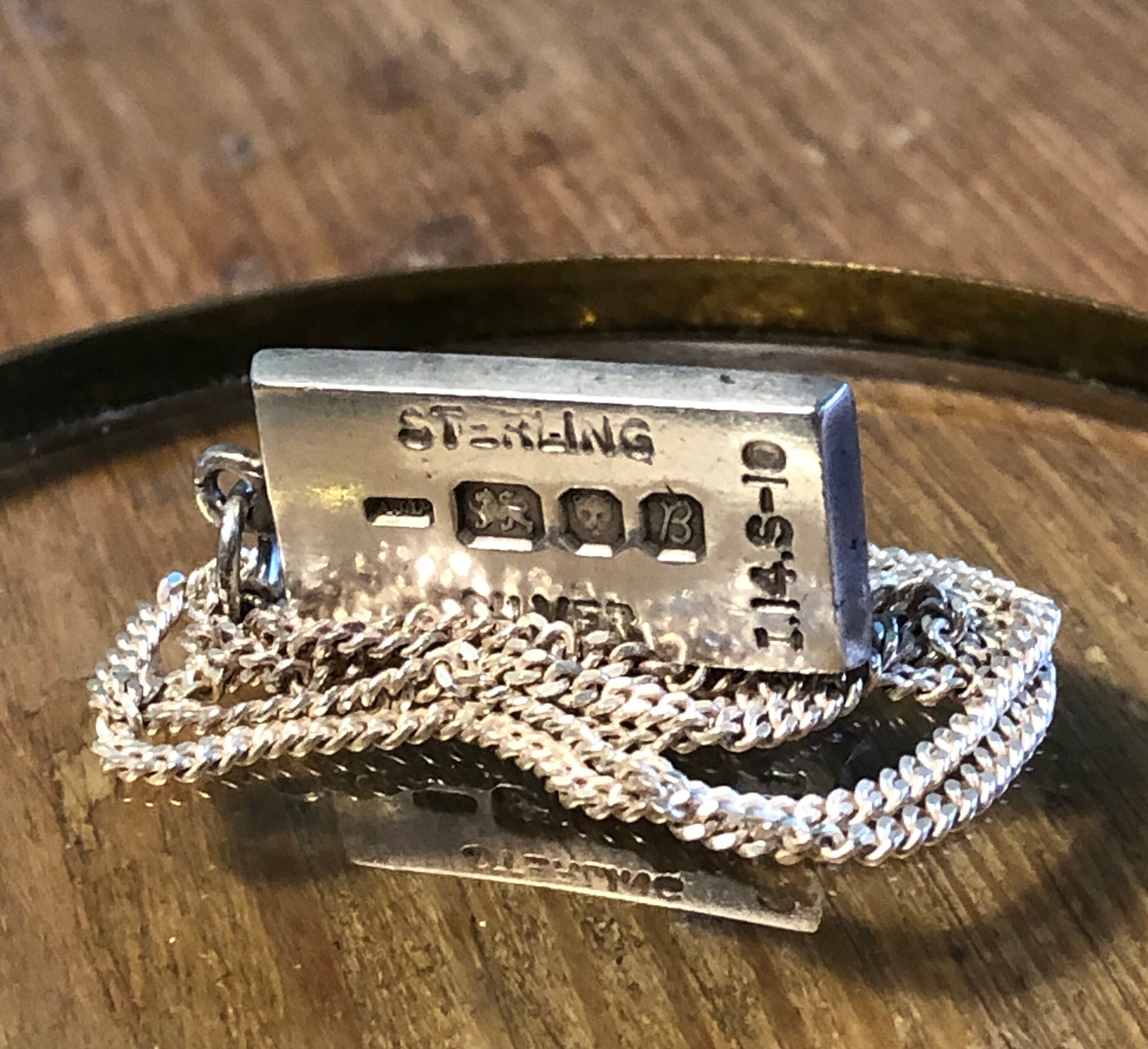 Vintage Silver Ingot Pendant, Silver Chain, 1976, London, 7gms