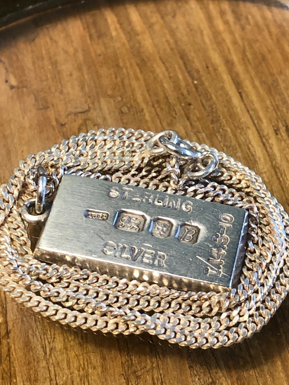 Vintage Silver Ingot Pendant, Silver Chain, 1976, London