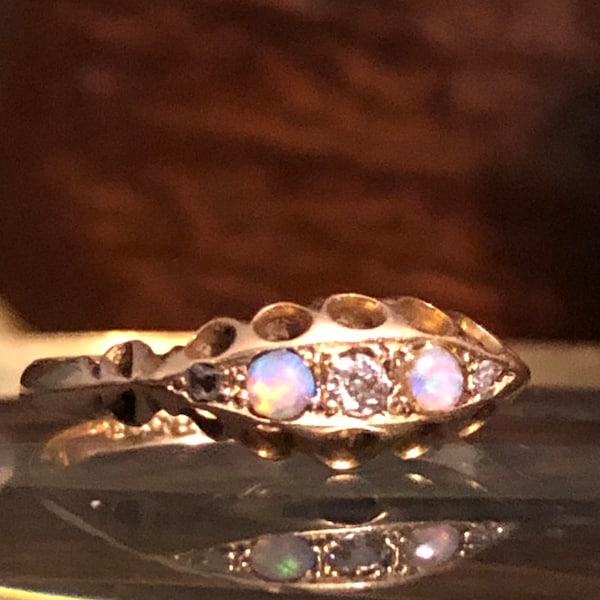 18ct Victorian Opal and Diamond Ring, Sheffield, 1902,  with free postage.