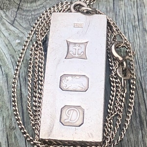 Vintage Silver Pendant Ingot with Silver Chain, Free Postage