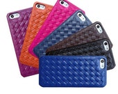 Natural Handmade New Braided Genuine Cowhide leather brown blue orange black hard Case Cover Protective Shell for Apple iPhone 5 / 5S