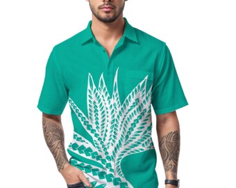 Hawaiian Button Down Shirt Daddy and Me Matching Set, Turquoise White Bird of Paradise Hula Outfit for Men and Boys, Short Sleeve Summer Top