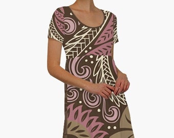 Polynesian dress - Hawaiian dress - Brown pink tiki dress - High waist  dress - Size XS-5XL