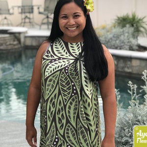 Hawaiian dress women Polynesian dress Green brown tiki dress Size XXS-4XL image 1