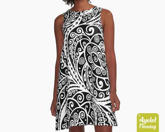 Hawaiian dress women - Polynesian dress - Black White turtle tiki dress - Size XXS-4XL Hawaiian dress women - Polynesian dress - Black White turtle tiki dress - Size XXS-4XL