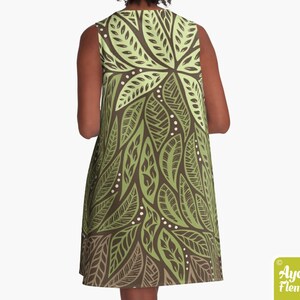 Hawaiian dress women Polynesian dress Green brown tiki dress Size XXS-4XL image 6