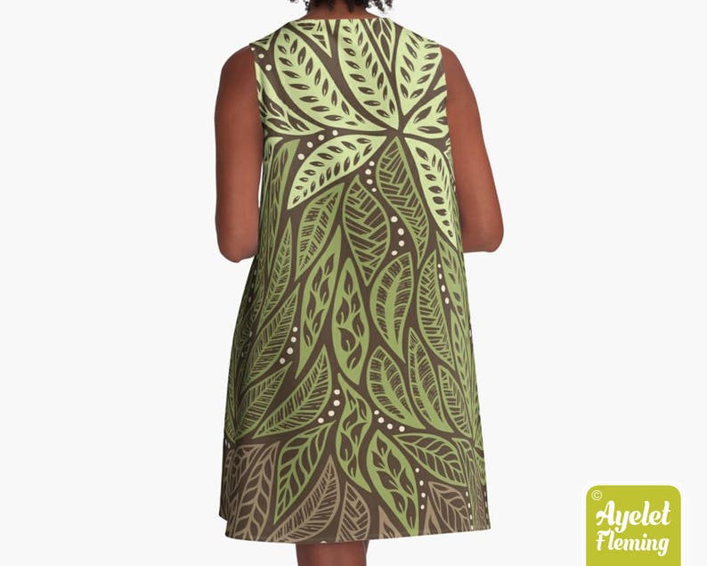 Hawaiian dress women Polynesian dress Green brown tiki dress Size XXS-4XL image 6