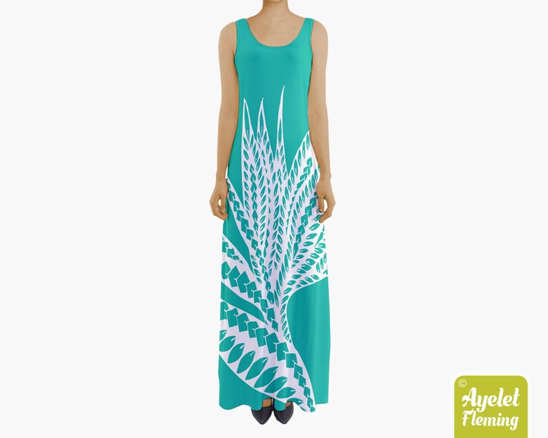 Hawaiian Dresses Polynesian Dress Turquoise White Etsy