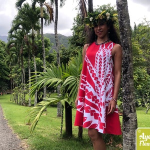 Hawaiian Dress Women Polynesian Dress Red White Bird of - Etsy
