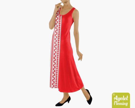 half red half white dress