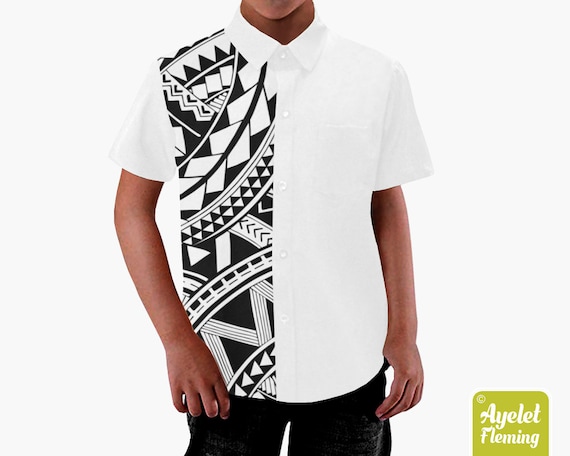 Polynesian Shirt Boys Hawaiian Shirt Half White Black Boys Etsy