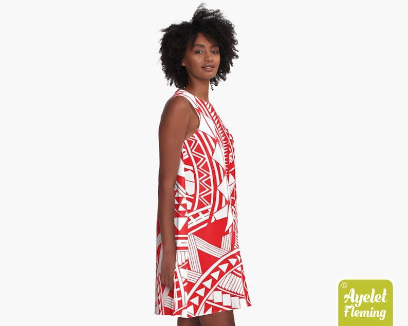 Red white tiki dress Hawaiian dress women Size XXS-4XL Polynesian dress Samoan