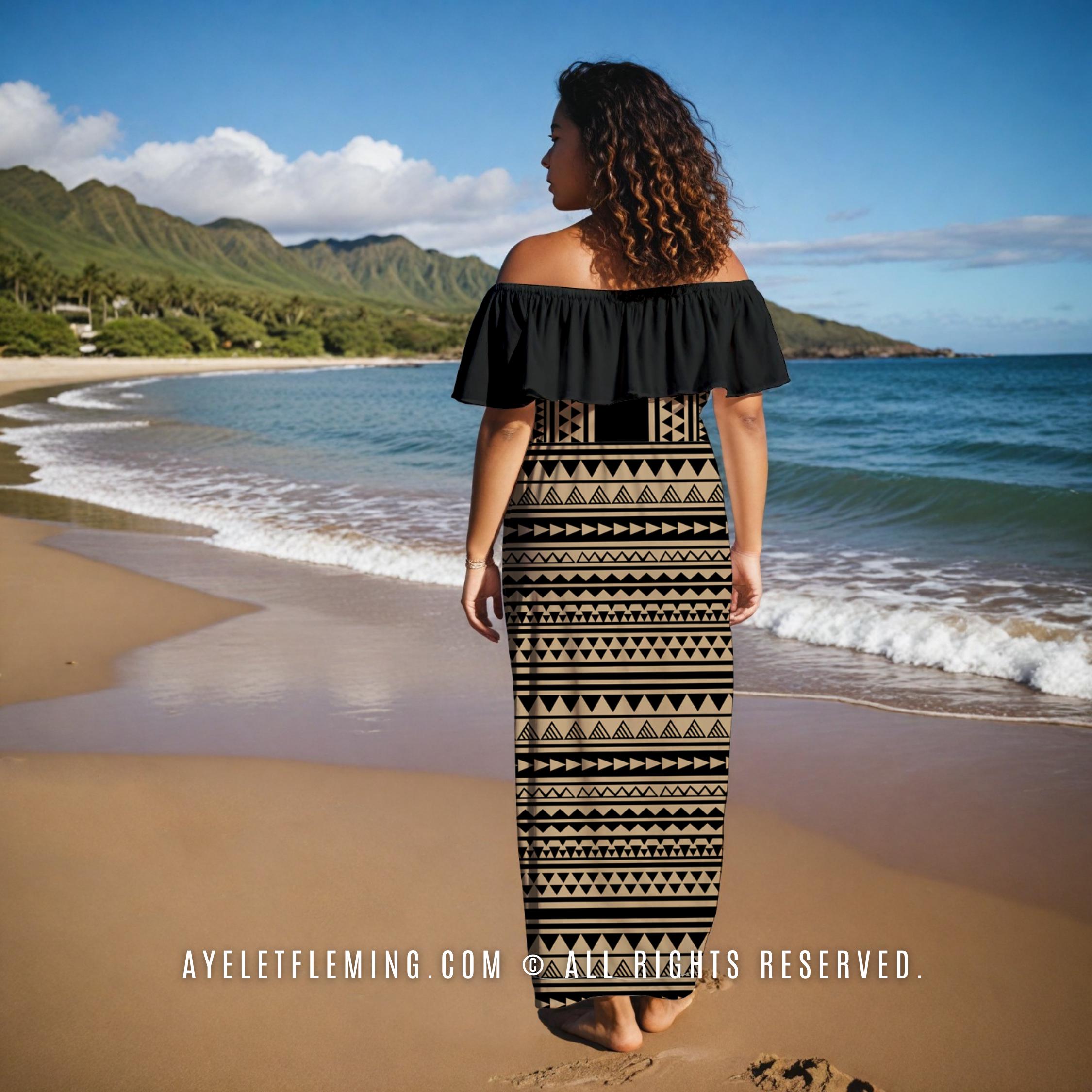 black hawaiian dress Waikiki Meaaloha Muumuu with Sleeves a comfy shift bodice Palama Hawaiian Long Muumuu Dress