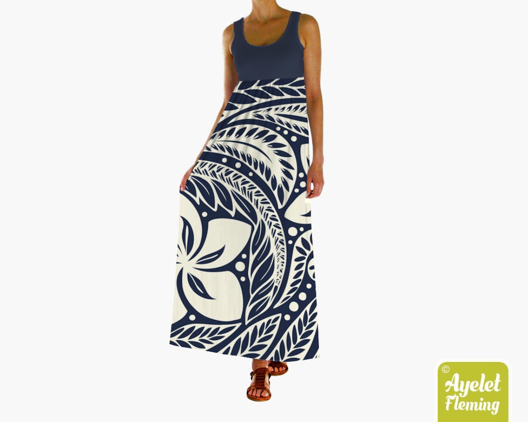Hawaiian Dress Polynesian Dress Navy Blue off White Empire Waist Hawaii Dress Size XS5XL Etsy