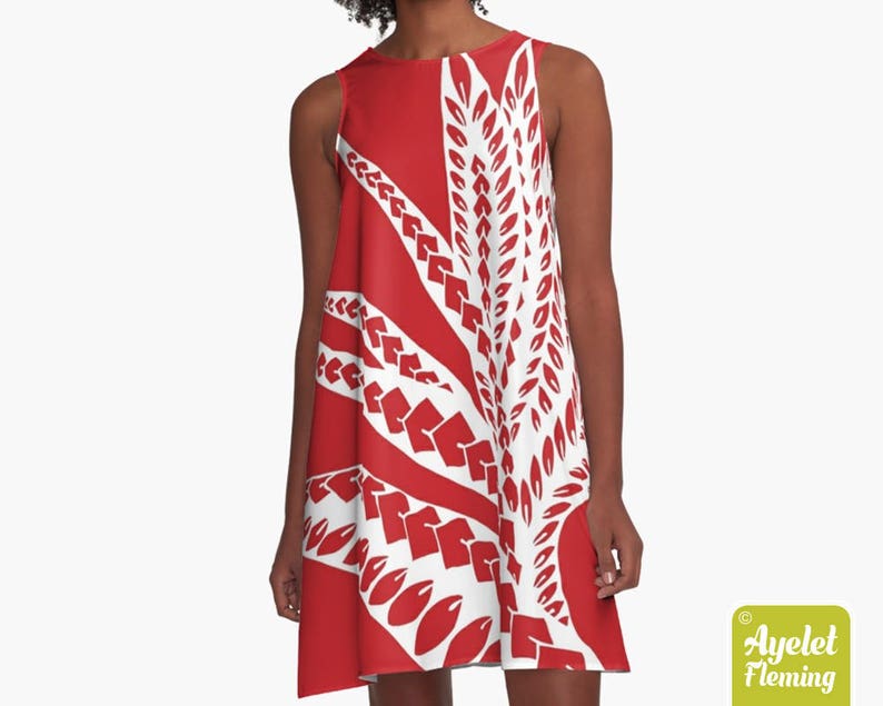 Hawaiian Dress Women Polynesian Dress Red White Bird of Etsy