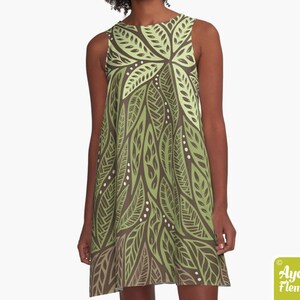 Hawaiian dress women Polynesian dress Green brown tiki dress Size XXS-4XL image 2