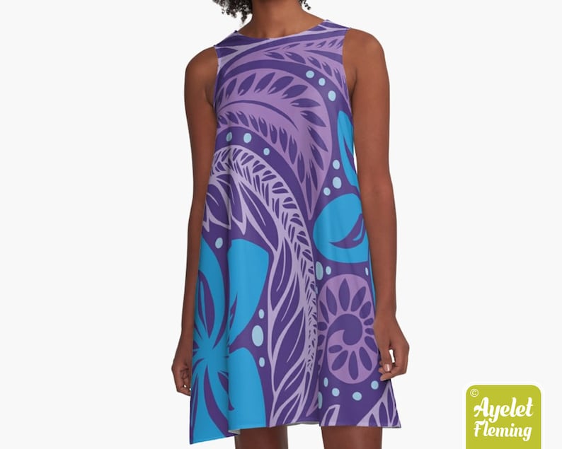 Size XXS-4XL Polynesian dress Hawaiian dress women Samoan blue purple tiki dress