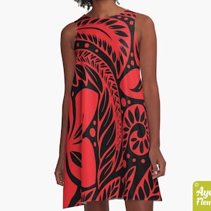 Polynesische Kleid - Hawaiianisches Kleid Frauen - Rot schwarz tiki-Kleid - Größe XXS-4XL
