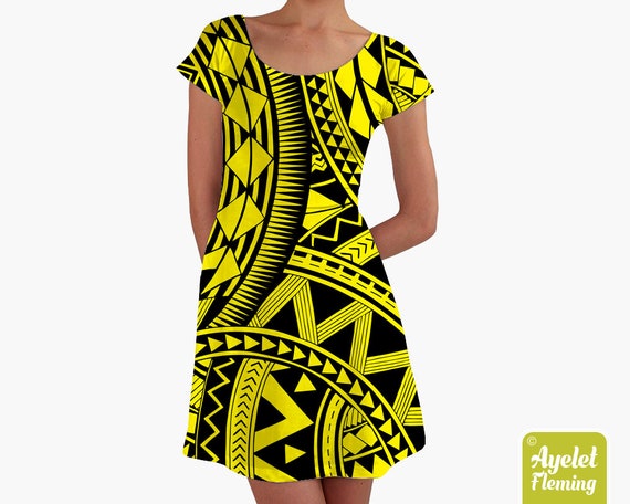 Hawaiian Dress Women Polynesian Dress Samoan Dress Yellow Black