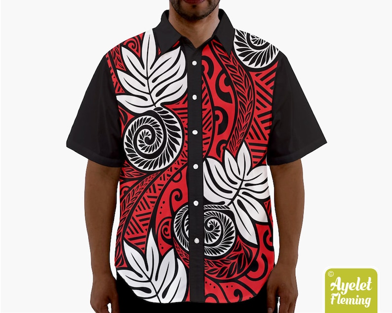 Hawaiian shirt men ulu Polynesian shirt Samoan shirt Two | Etsy