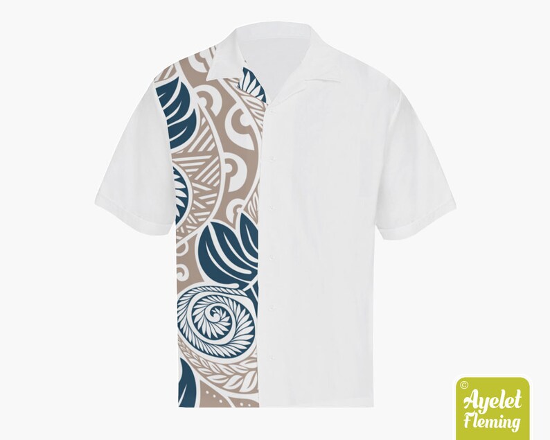 Samoan shirt Polynesian shirt Half light brown blue white ulu floral bowling shirt S-5XL Hawaiian shirt men