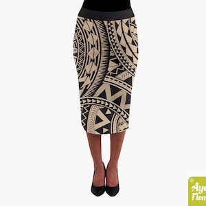 Hawaiian skirt - Polynesian skirt - Samoan black tan midi skirt - Size XS-5XL