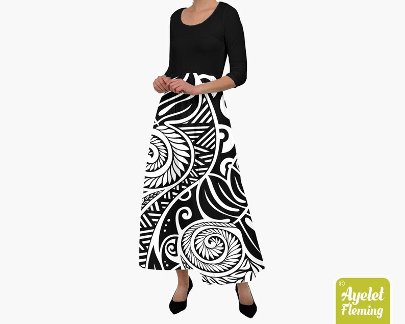 Polynesian Dress Hawaiian Dress Ulu Black White Cotton Etsy New Zealand