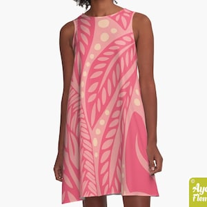 Polynesische Kleid - Hawaiianisches Kleid Frauen - Pinkes Tiki-Kleid - Größe XXS-4XL