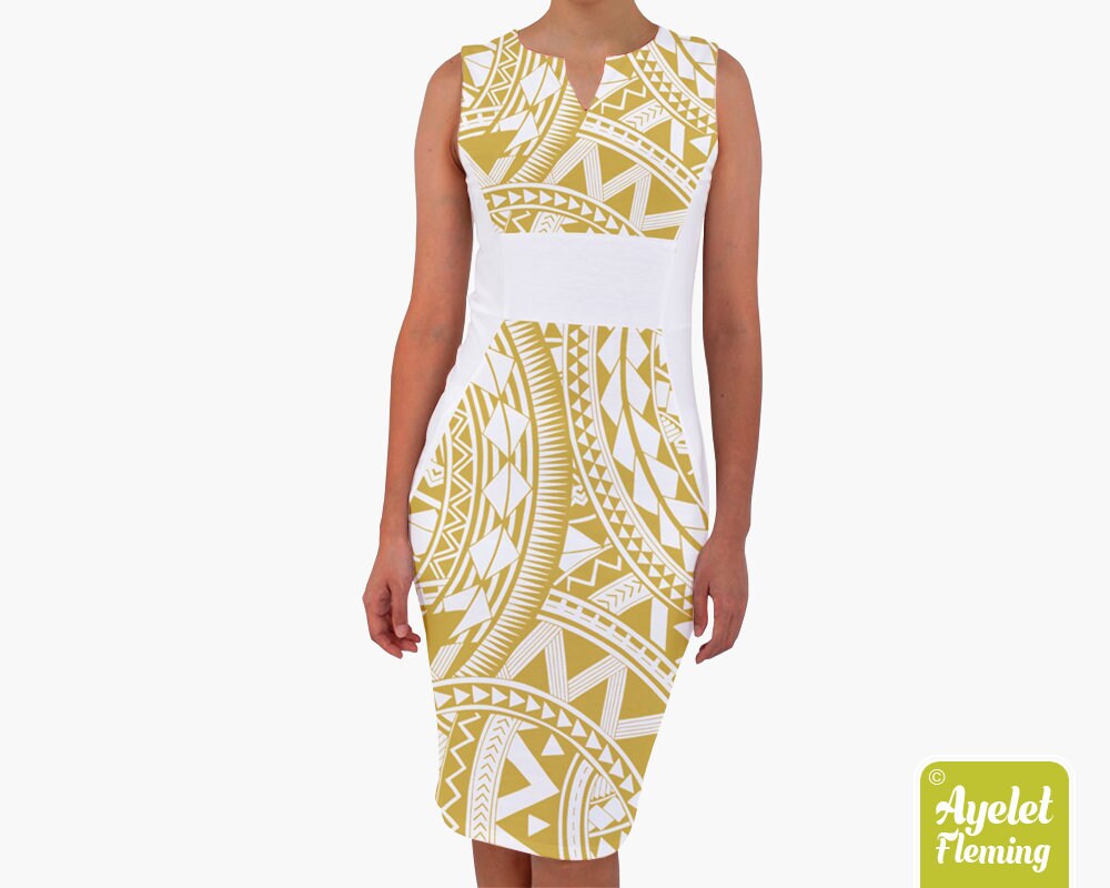 Polynesian Dress Hawaiian Dress Women Golden White Samoan - Etsy