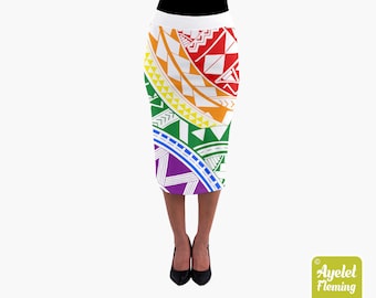 Hawaiian skirt - Polynesian skirt - Samoan white pride rainbow midi skirt - Size XS-5XL