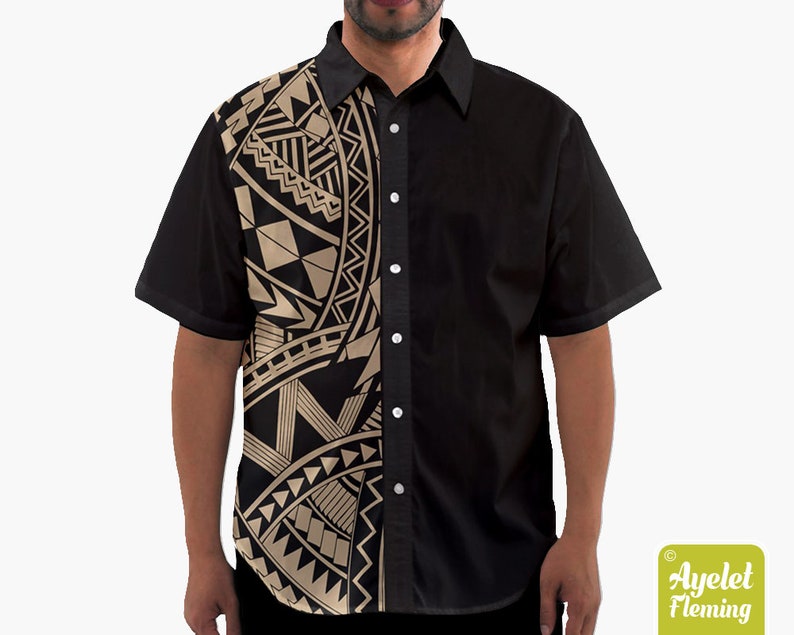 Polynesian shirt Samoan shirt Hawaiian shirt men Black | Etsy