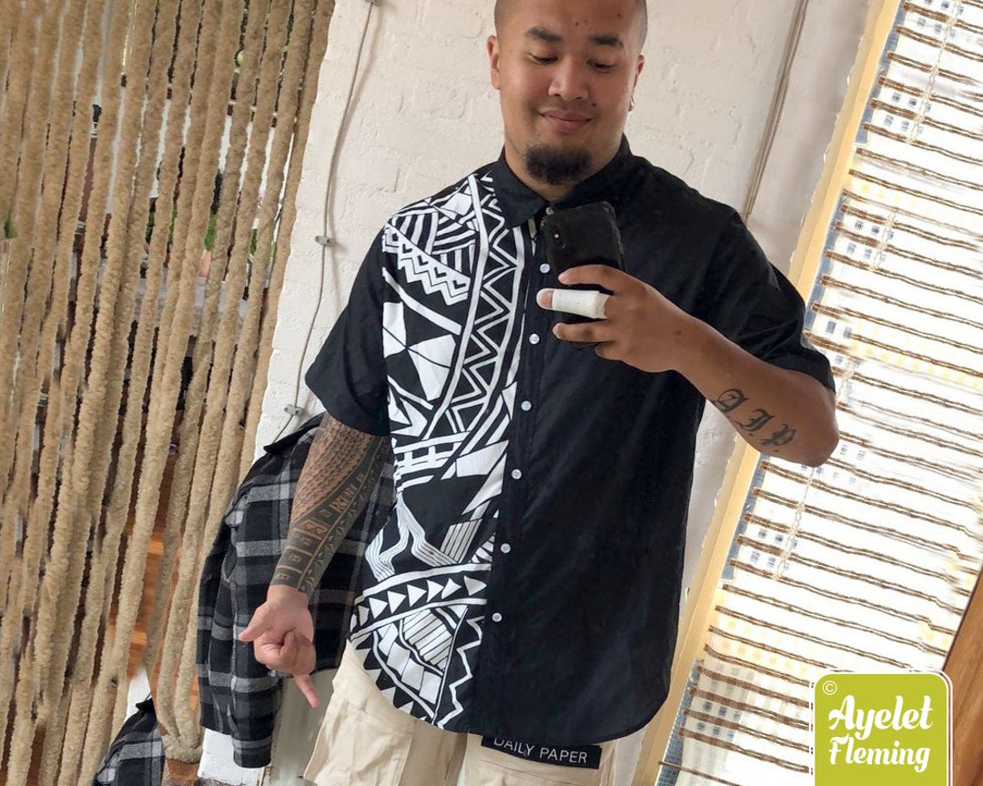 Polynesian Shirt Samoan Shirt Hawaiian Shirt Men Black - Etsy