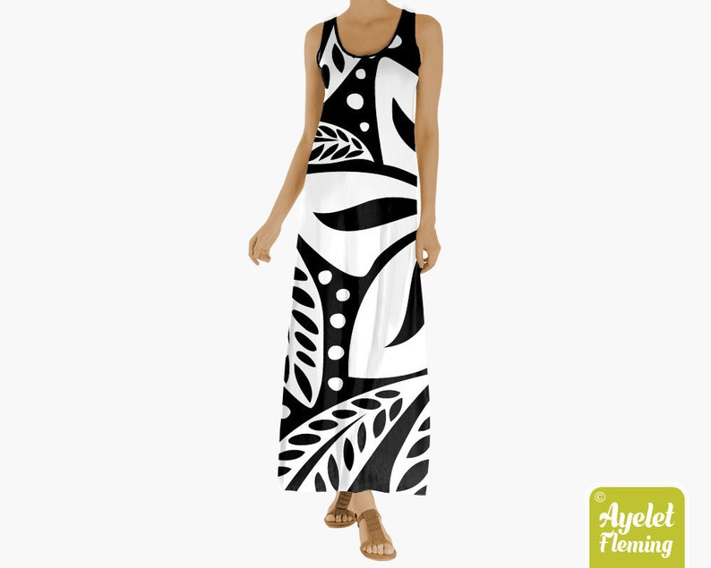 Hawaiian Dresses Polynesian Dress White on Black Summer Etsy